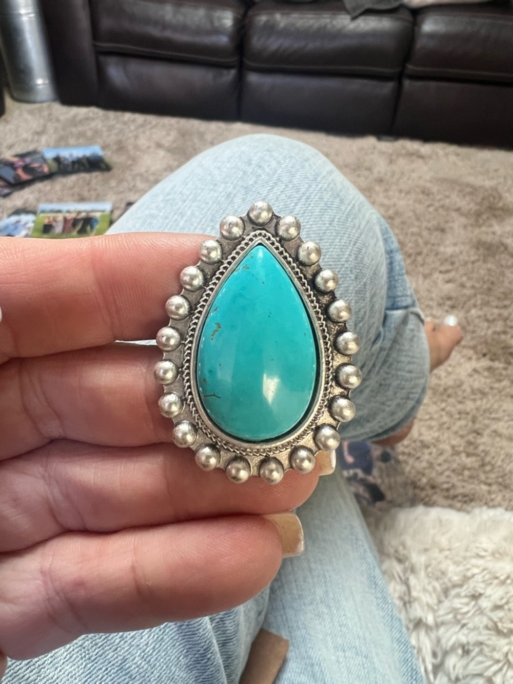 Turquoise Teardrop Statement Ring in Bright Blue